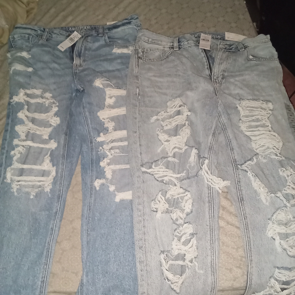 American Eagle Outfitters Ripped Light Blue Boyfriend Jeans